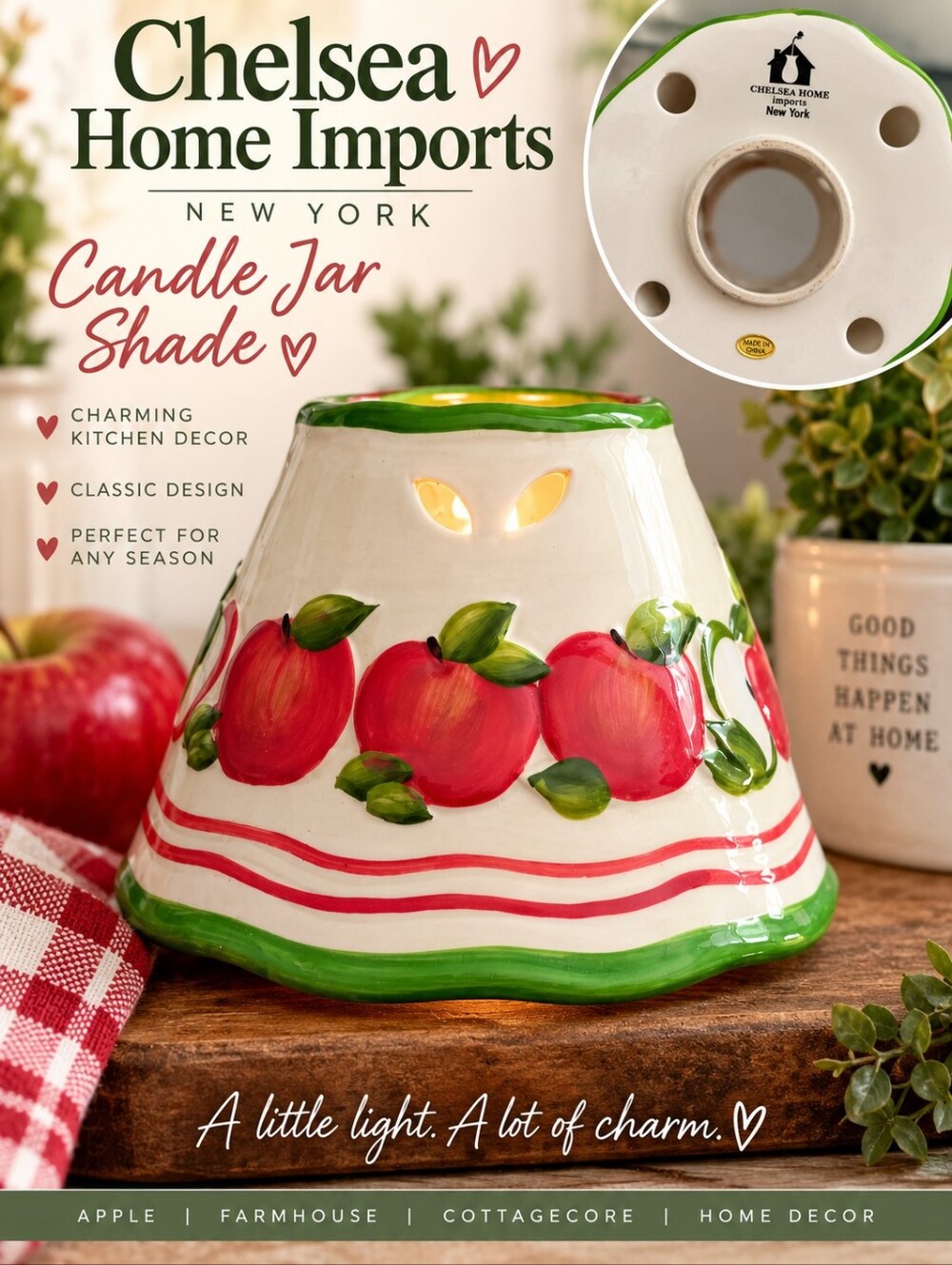 Chelsea Home Imports Ceramic Apple Candle Jar Shade